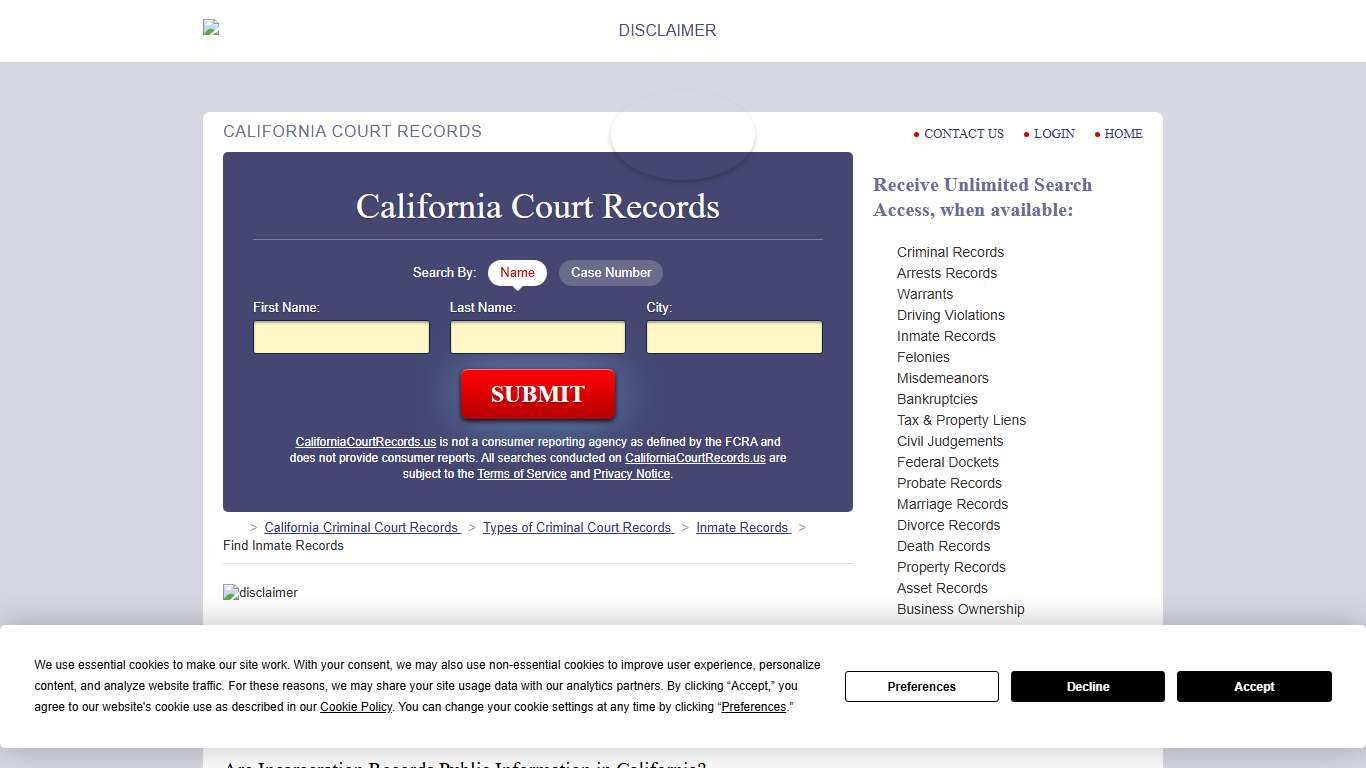 California Inmate Search CaliforniaCourtRecords.us